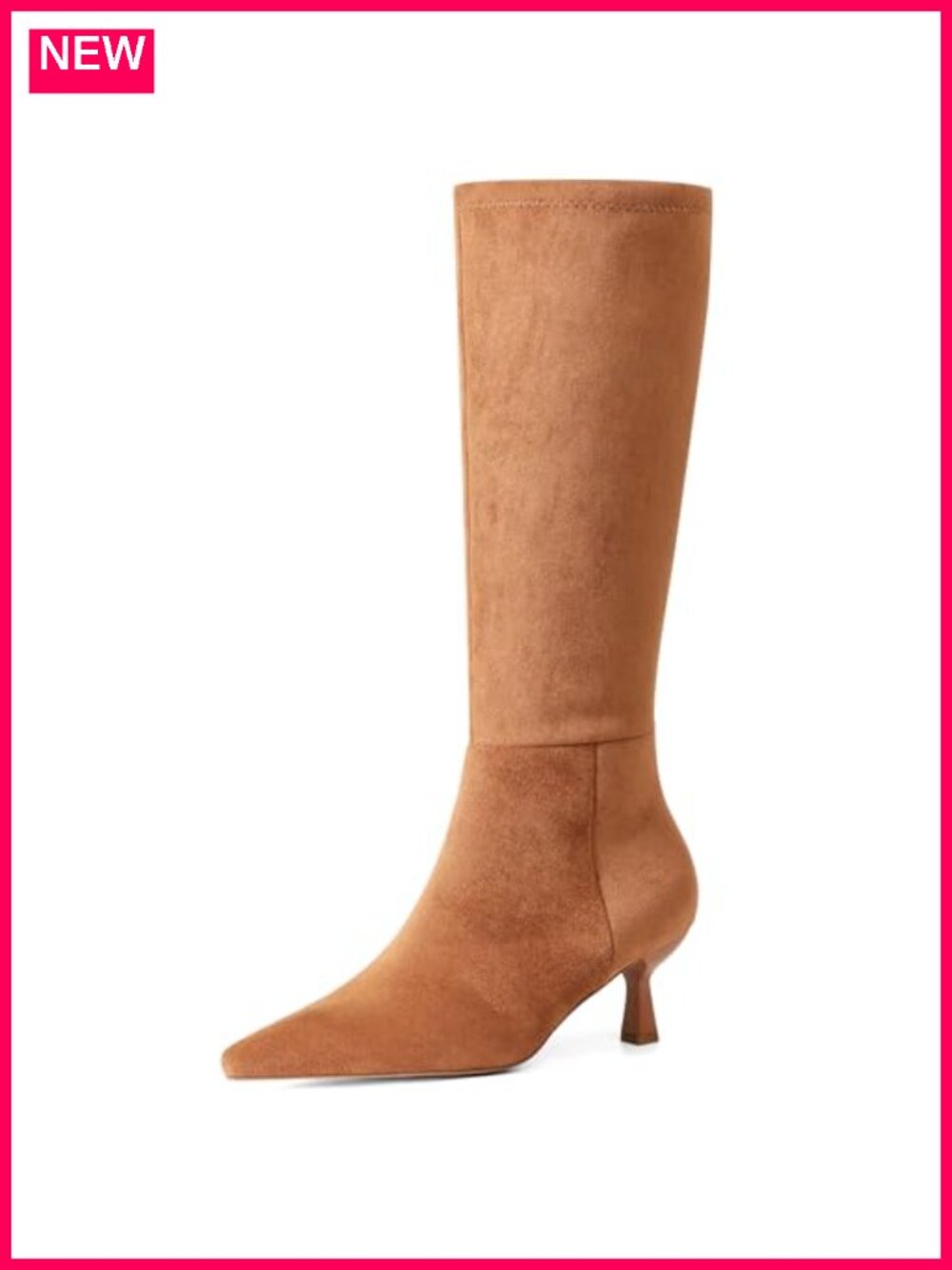 Faux Suede Knee High Boots Women Kitten Heels Zip Side Pointed Toe Fall